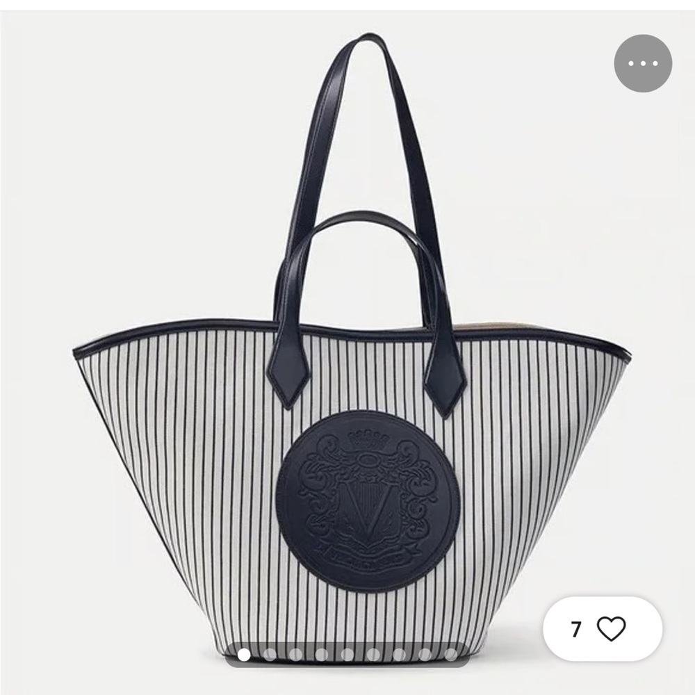 Veronica Beard Navy and White Striped Crest Tote